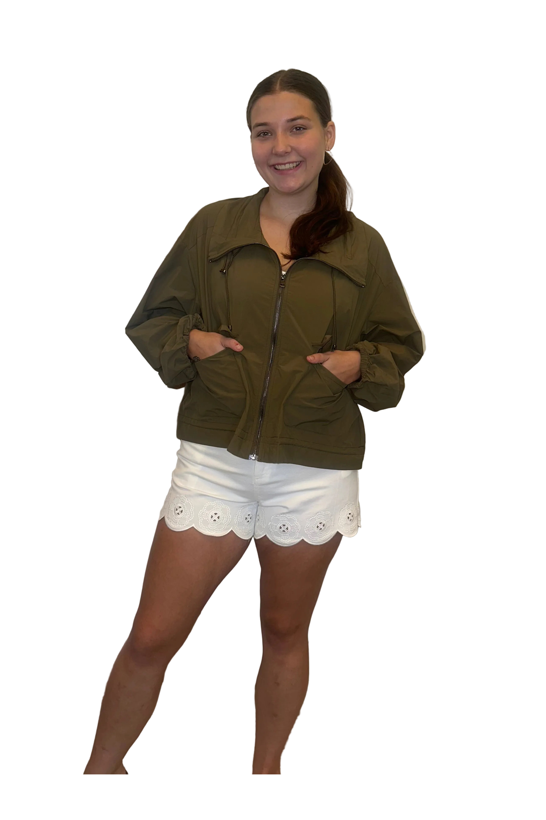 Entro Olive Lightweight Drawstring Windbreaker