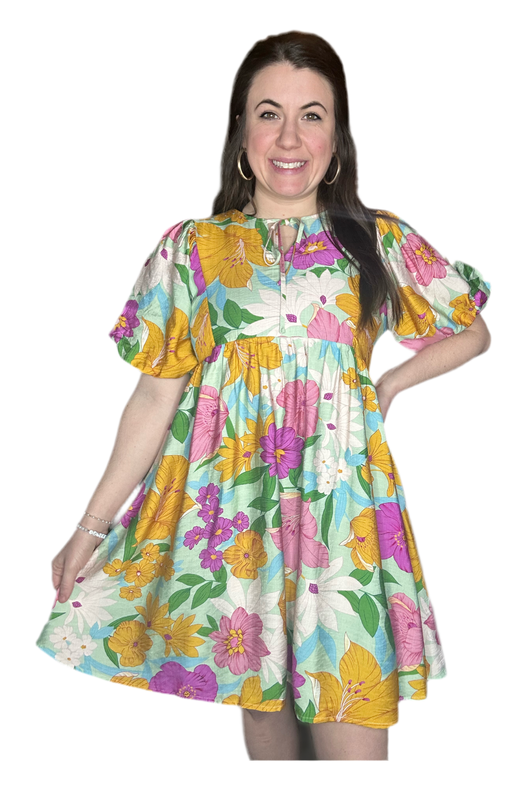 Jodifl Mint Flower Print Babydoll Dress - Vintage Dragonfly Boutique