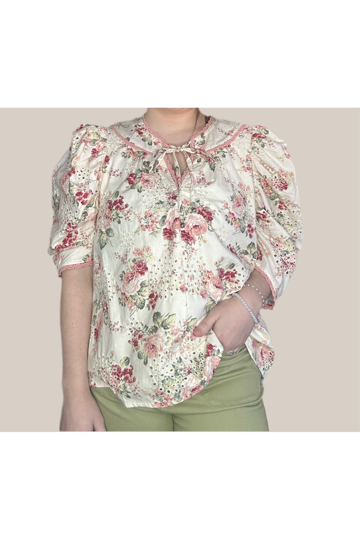 Entro Cream and Pink Floral Mix Top - Vintage Dragonfly Boutique