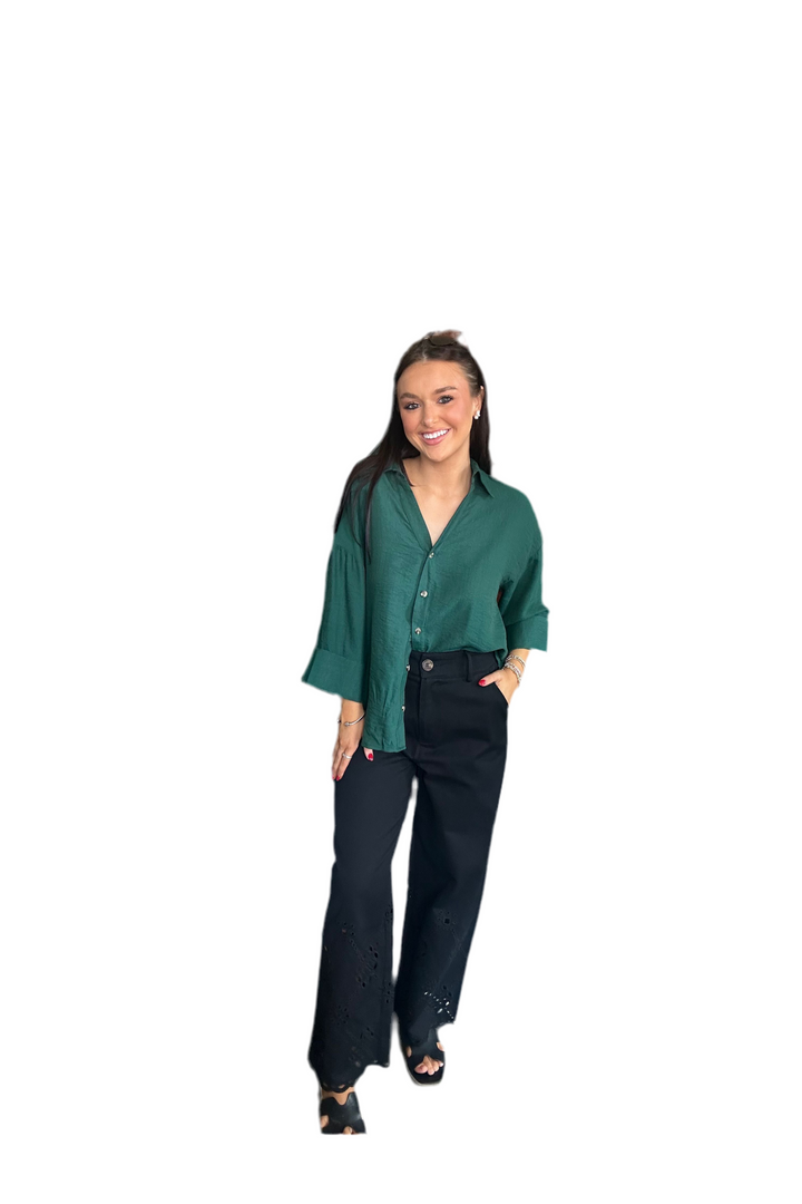 Straight Leg Eyelet Cut Out Pants | Comfortable Chic by Entro