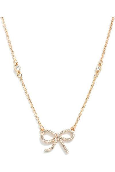 Dainty Chain Link Necklace with Rhinestone Bow Pendant - Vintage Dragonfly Boutique