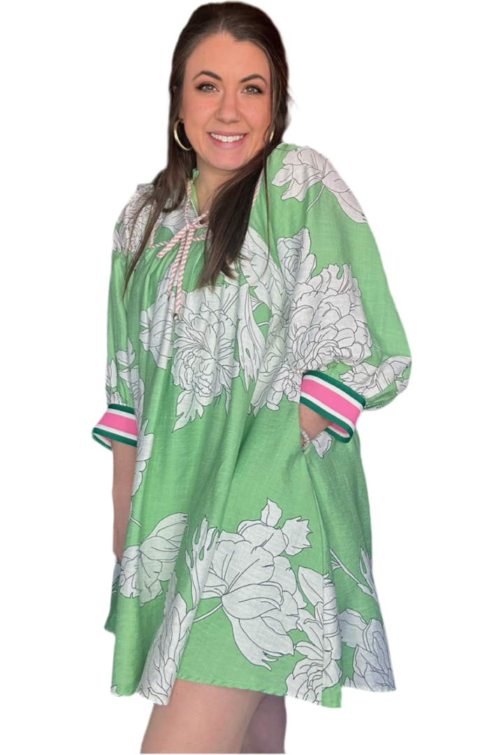 Entro Mint and White  Printed Dress - Vintage Dragonfly Boutique