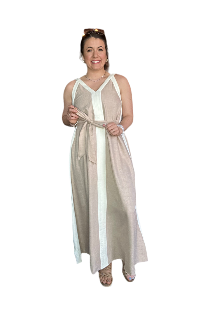 Tan and Cream Maxi Dress - Vintage Dragonfly Boutique
