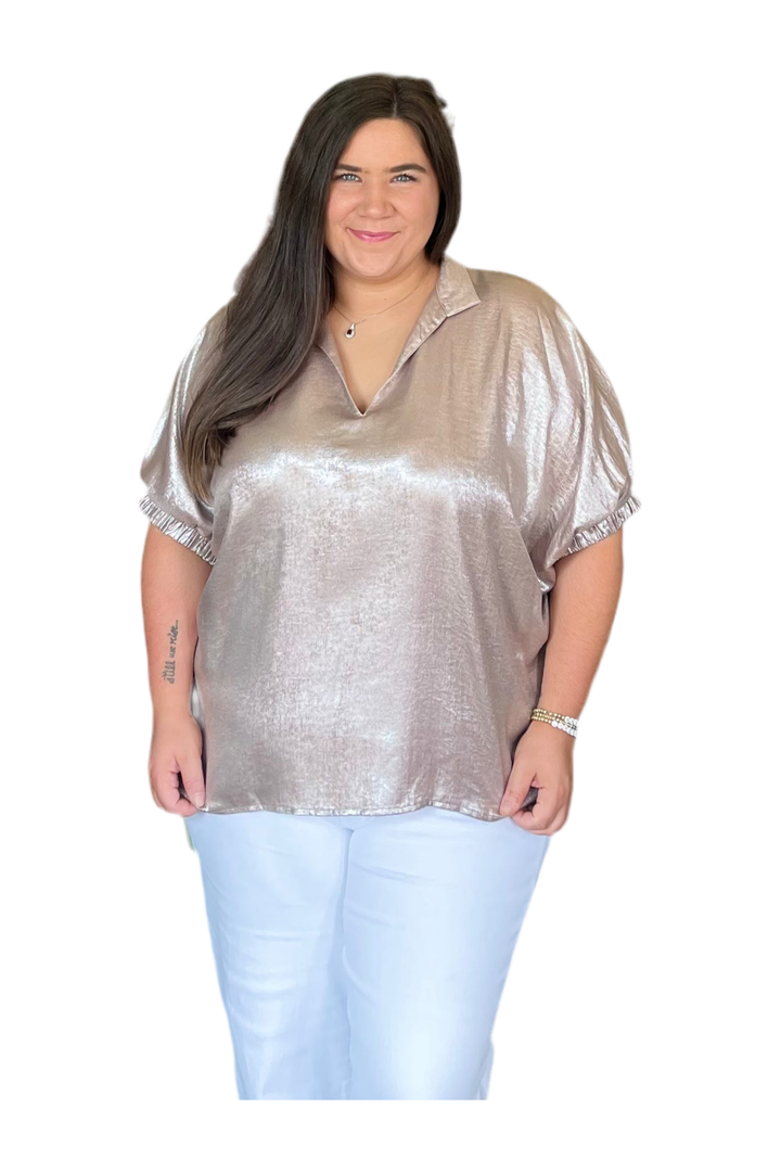 Curvy Metallic Dolman Sleeve Blouse - Vintage Dragonfly Boutique