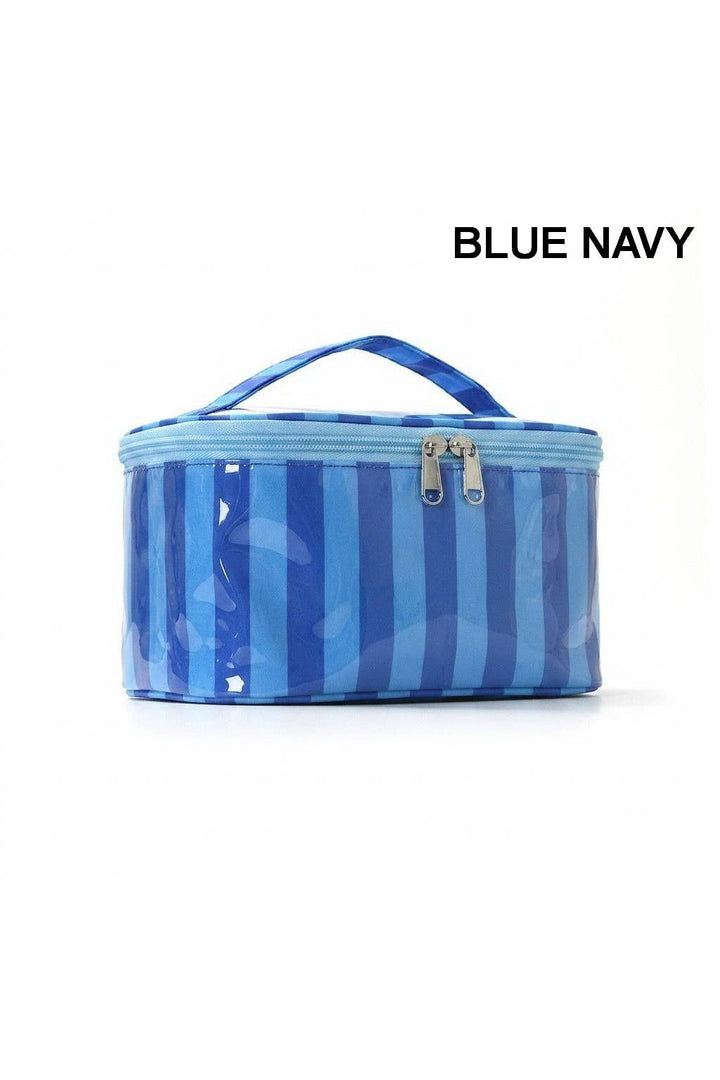 JOSSLYN by wall to wall - Striped Vinyl Cosmetic Makeup Travel Pouch Bags | BLUE NAVY