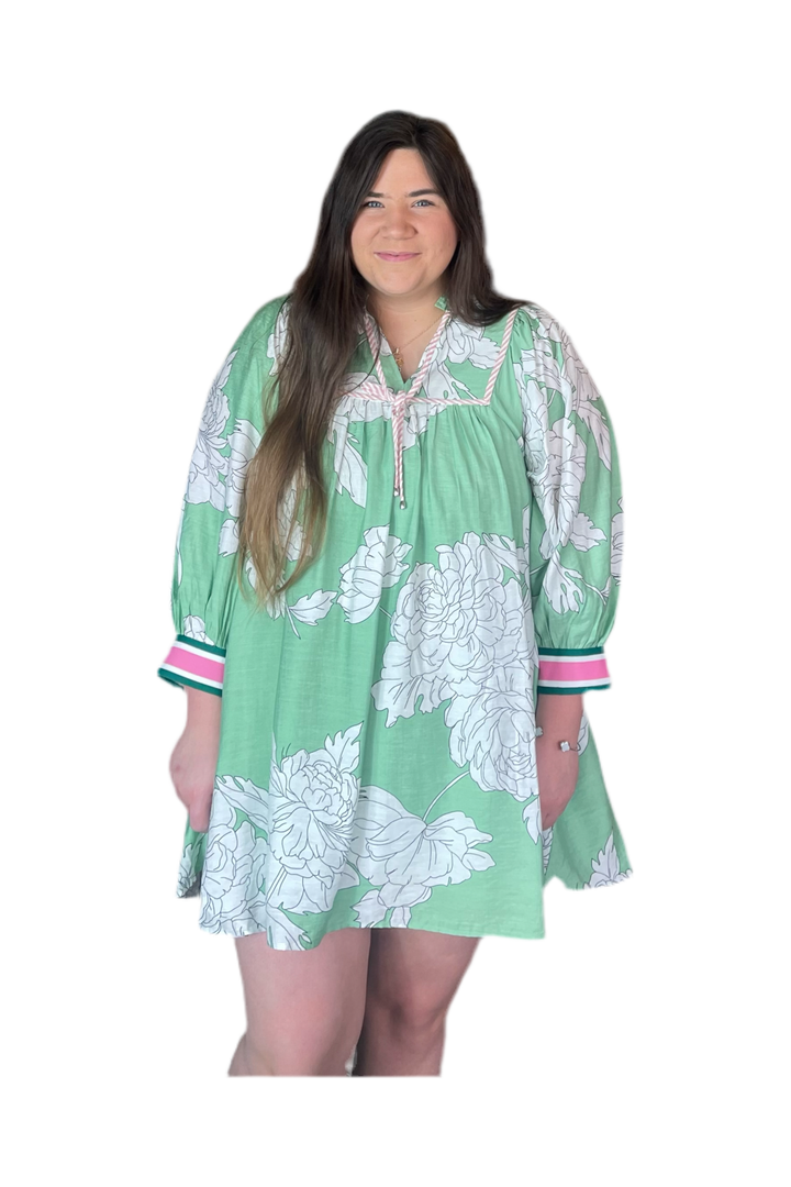 Entro Mint and White  Printed Dress - Vintage Dragonfly Boutique