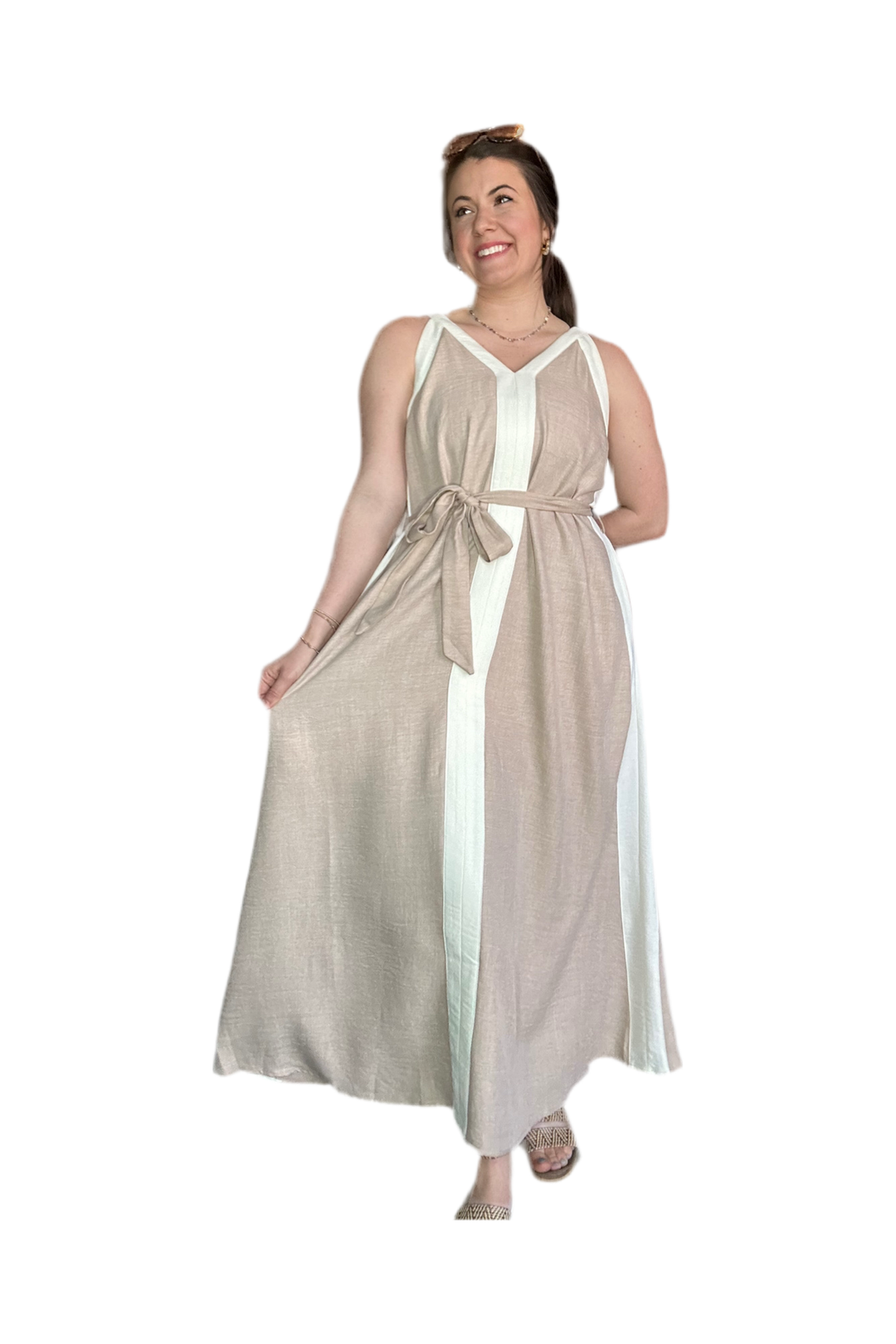 Tan and Cream Maxi Dress - Vintage Dragonfly Boutique