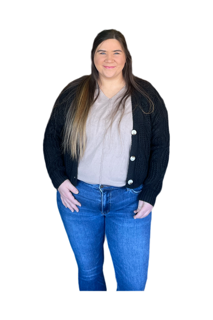Button Down Crochet Cardigan in Black - Vintage Dragonfly Boutique