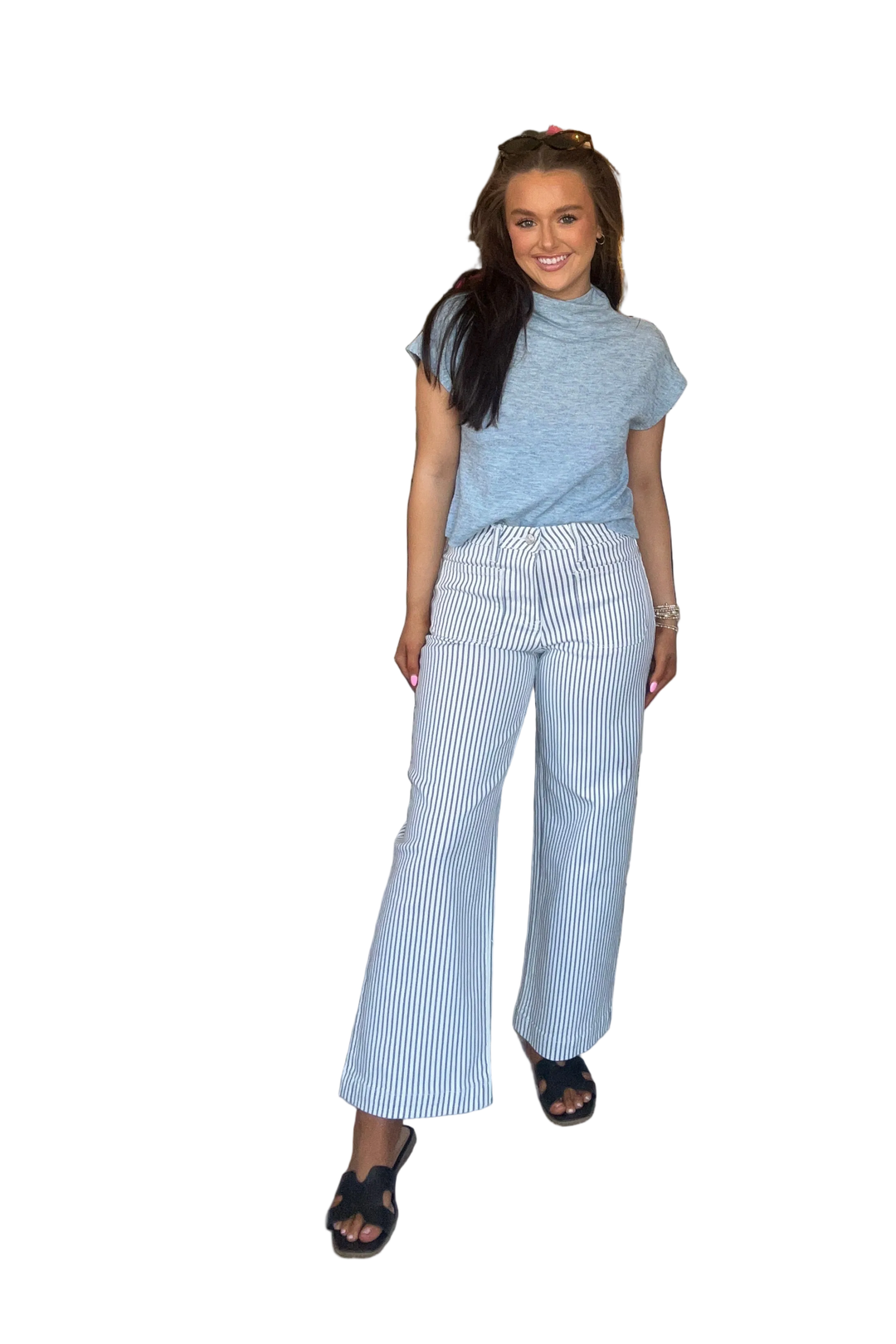 Loveret by Vervet High Rise Striped Patch Pocket Crop Wide Leg Jeans - Vintage Dragonfly Boutique