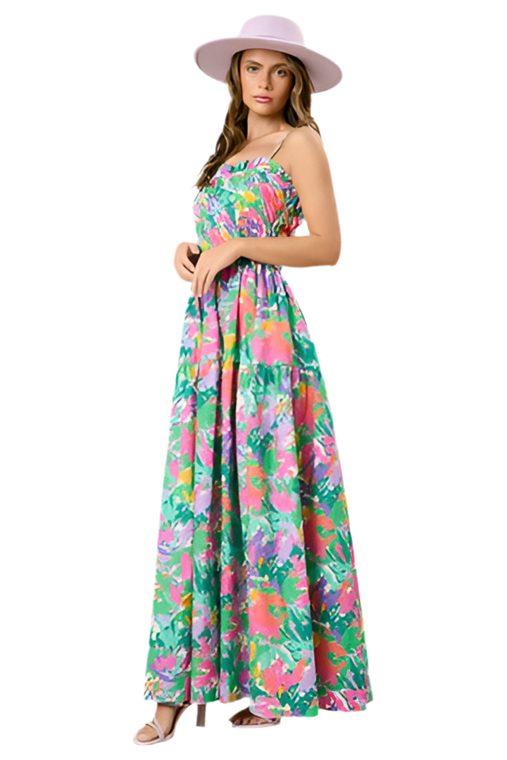 Peach Love Green Multi Maxi Dress - Vintage Dragonfly Boutique