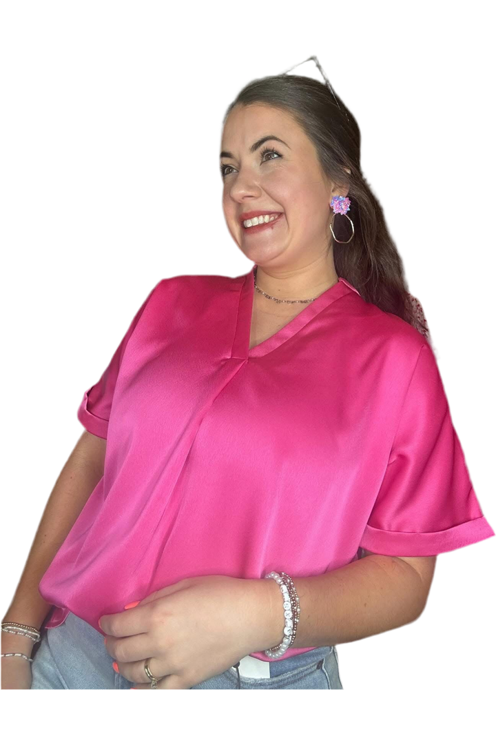 Vneck Placket Sleeve Cuff Top - Vintage Dragonfly Boutique
