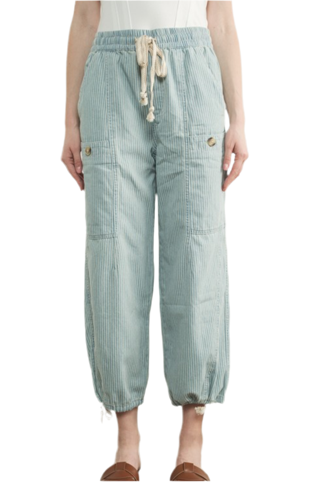 Aaron & Amber Lily Pull-On Cotton Pants with Drawstring Trim - Vintage Dragonfly Boutique