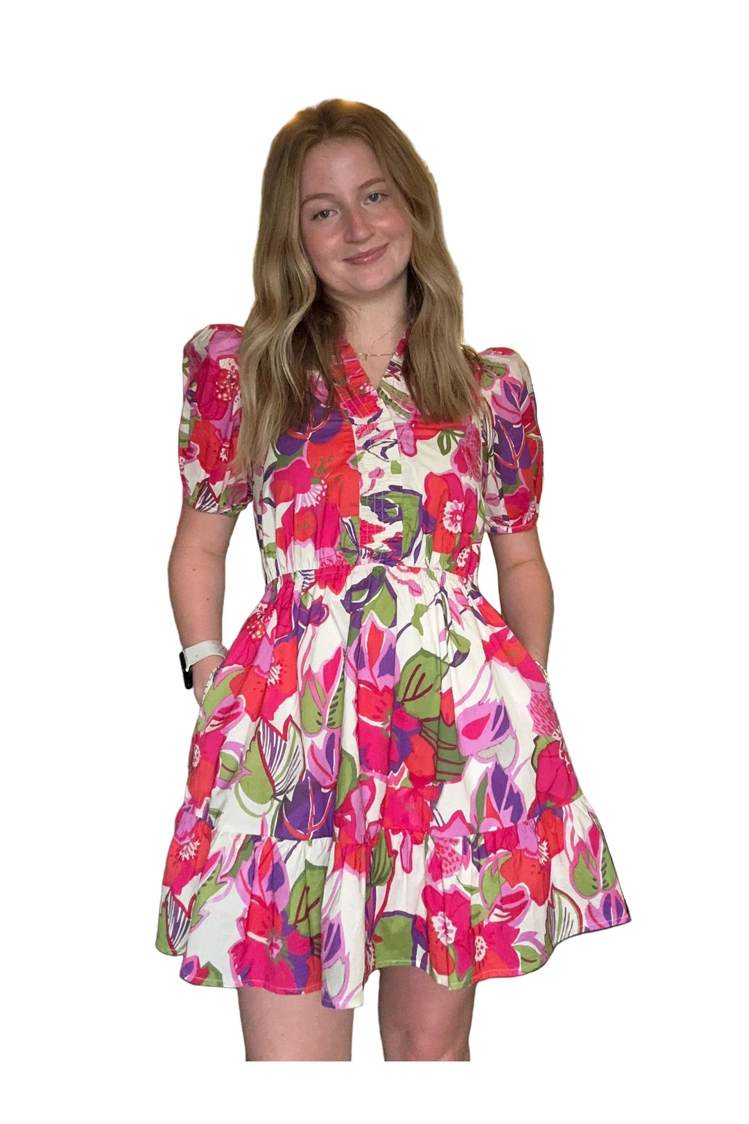 Entro Cream Floral Mini Dress – Pink Multi Floral Boutique Dress - Vintage Dragonfly Boutique