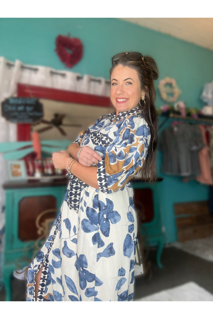 Autumn Bloom Belted Midi Dress