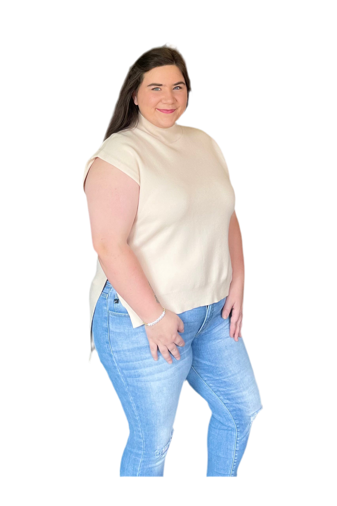 By Entro Sleeveless Mock Neck Knit Sweater – Hi-Lo Cozy Fit - Vintage Dragonfly Boutique