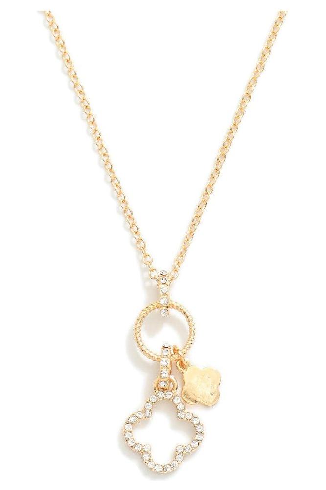 Dainty Gold Chain Link Necklace with Rhinestone Clover Charm Pendant - Vintage Dragonfly Boutique