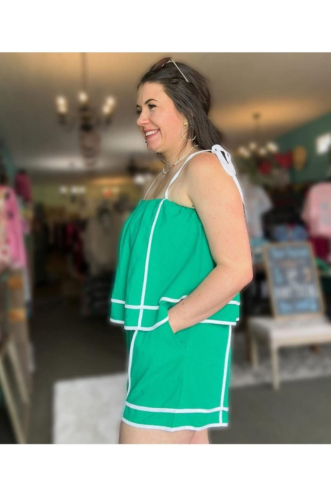 Romper with Solid Tie Straps