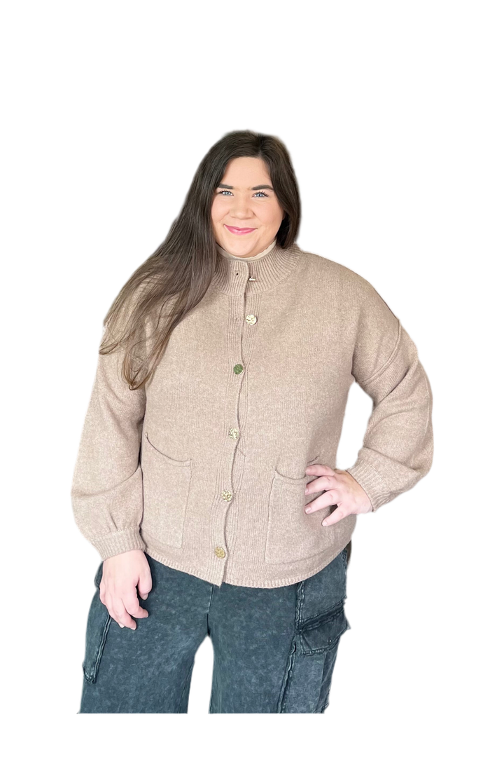 By Entro Knit Cardigan – Hammered Gold Buttons + Front Pockets - Vintage Dragonfly Boutique