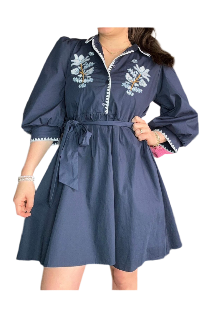 Jodifl 3/4 Length Sleeve Navy Mini Dress