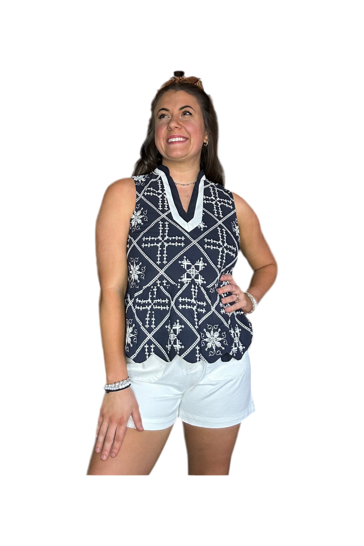 Navy Abstract Pattern Peplum Top