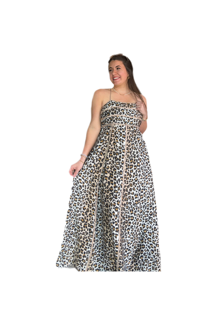 Leopard Print Spagetti Strap Midi Dress