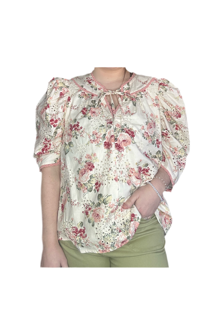 Entro Cream and Pink Floral Mix Top - Vintage Dragonfly Boutique