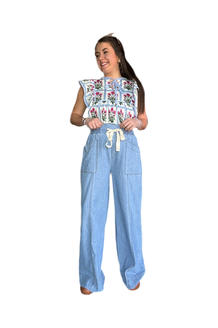 Entro High Rise Elastic Waistband Wide Leg Pants - Vintage Dragonfly Boutique