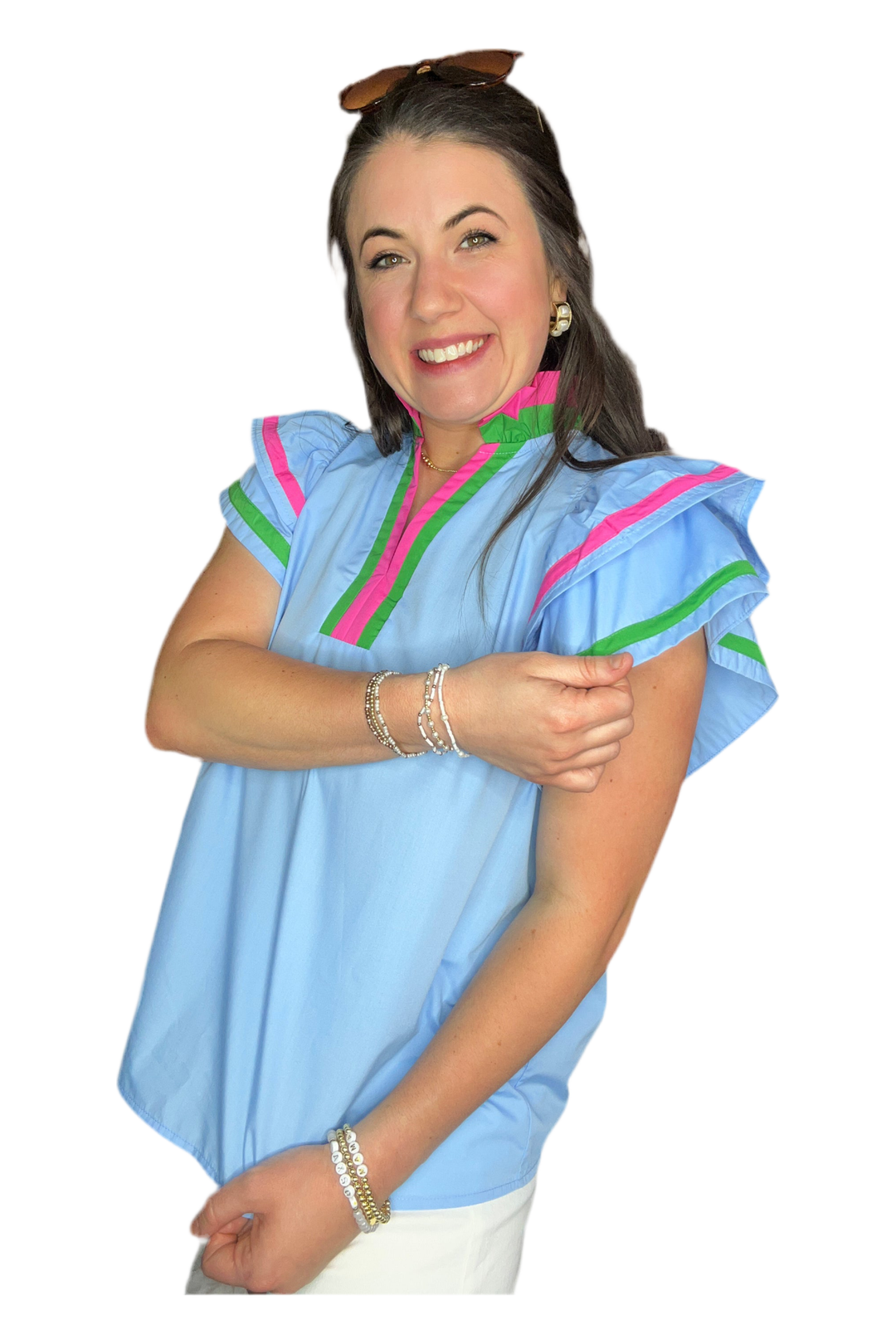 Solid Short Flutter Sleeve Top