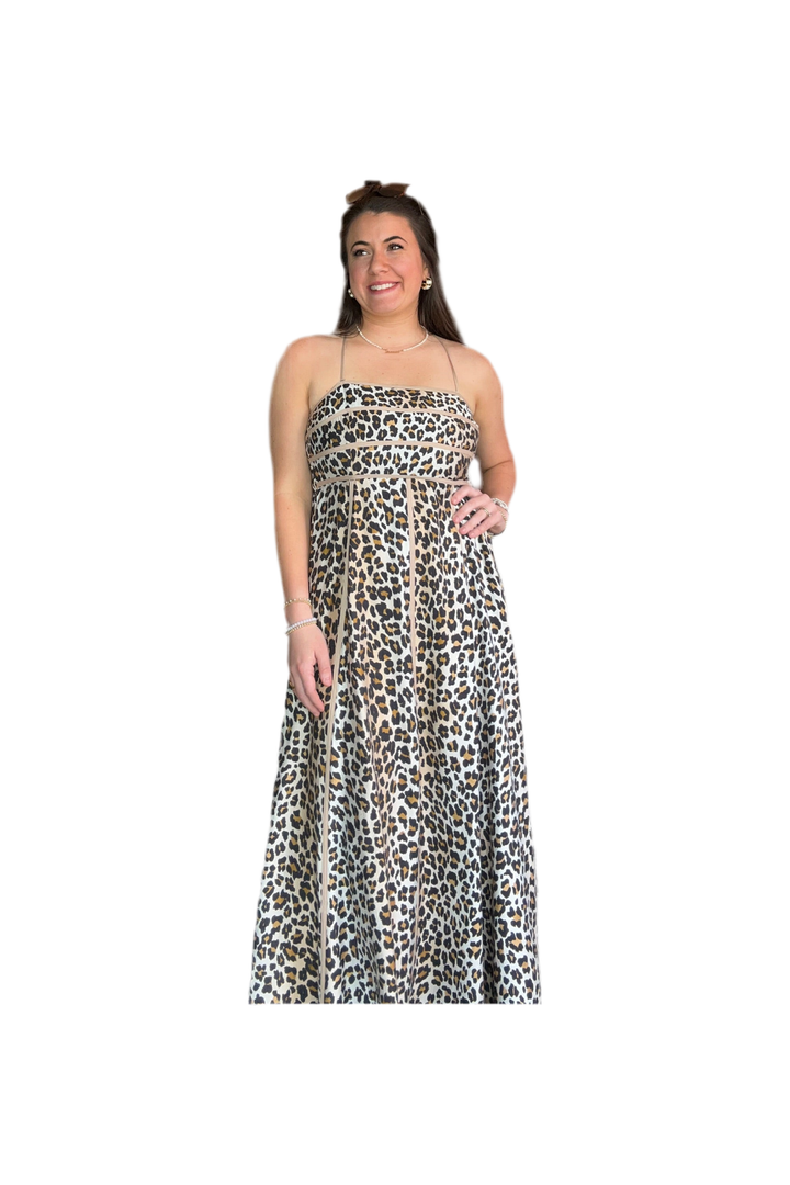 Leopard Print Spagetti Strap Midi Dress