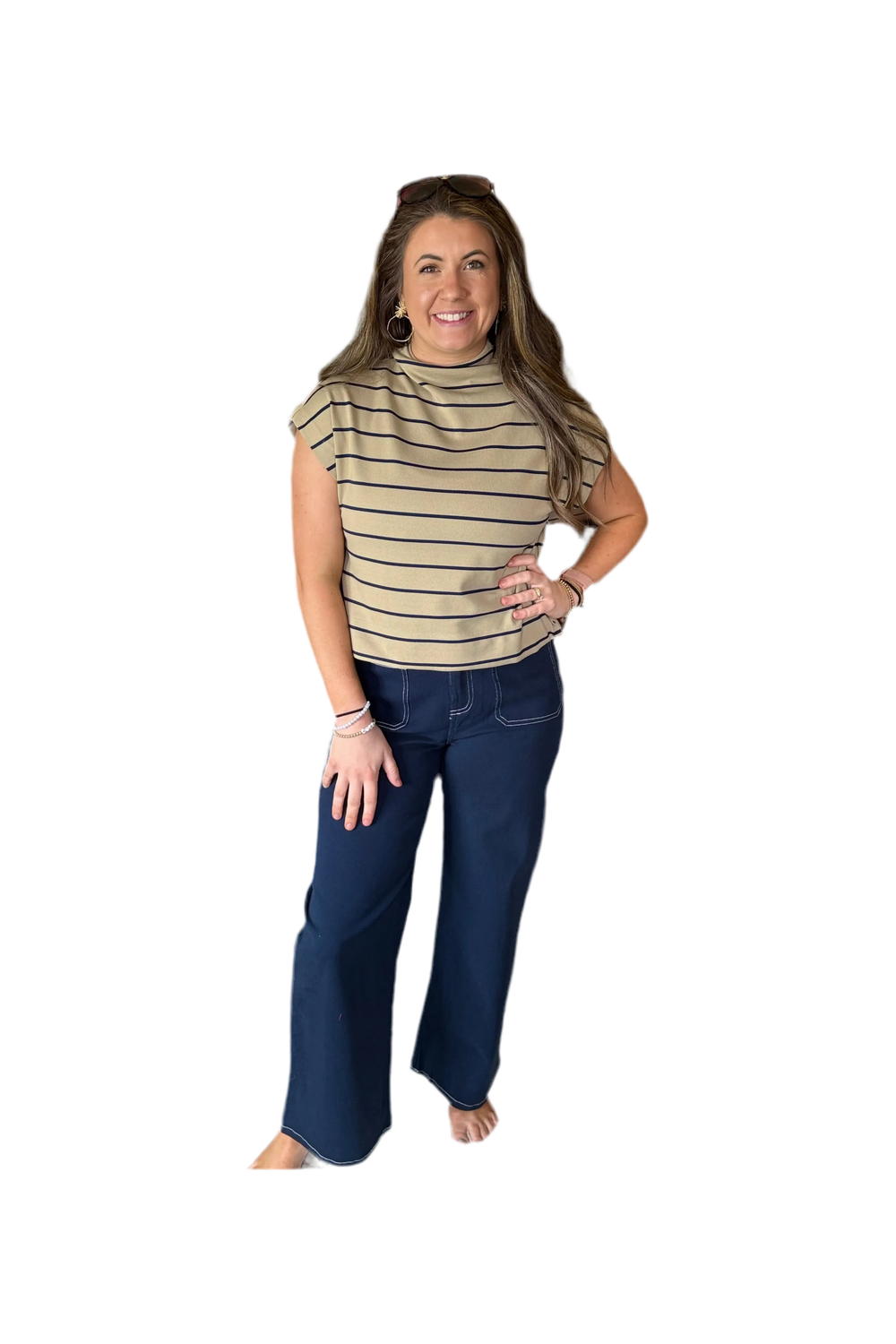The “Effortlessly Put-Together” Striped Mock Neck Top - Vintage Dragonfly Boutique