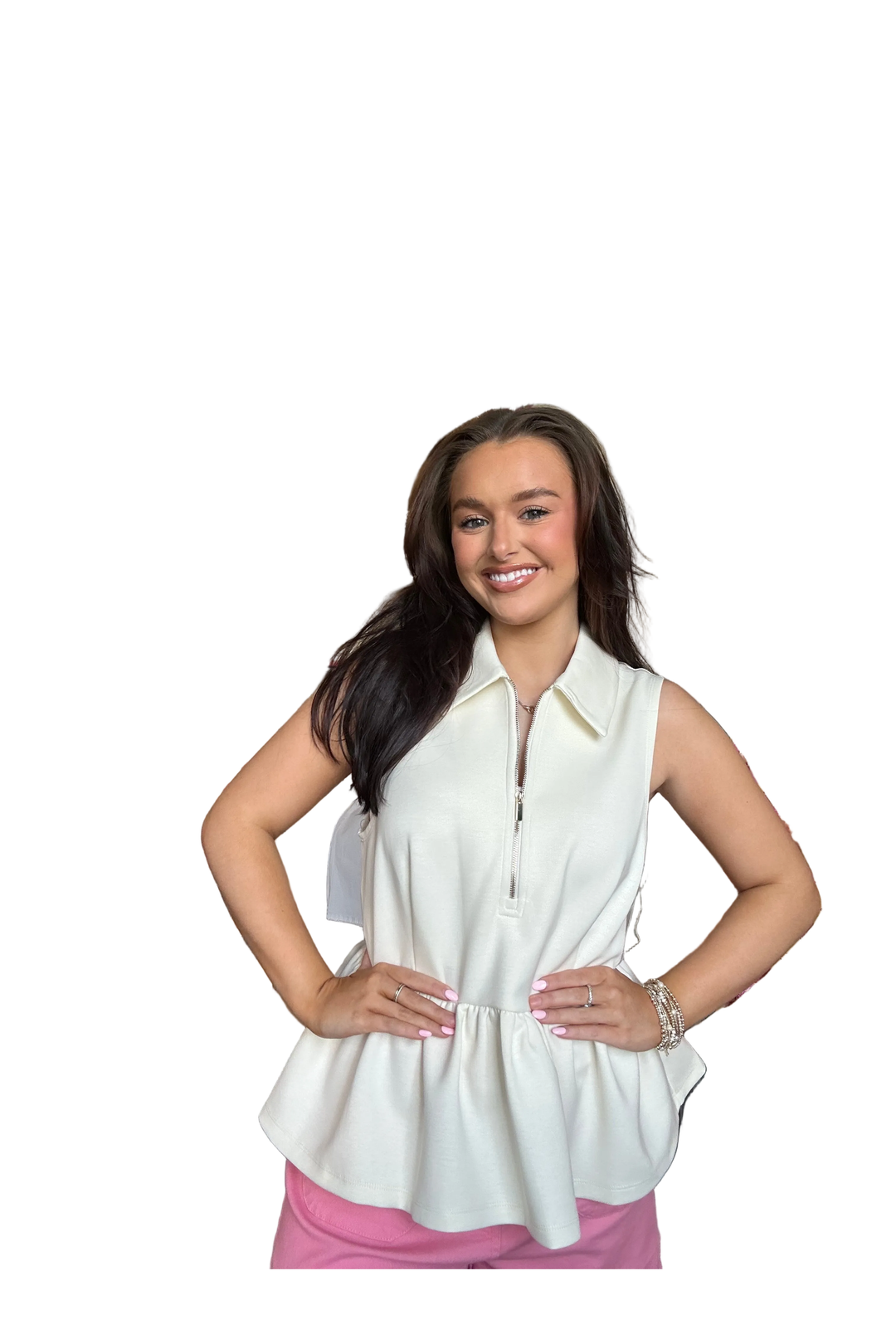 Entro Sleeveless Collared Peplum Top – Lightweight Cream Blouse for Women - Vintage Dragonfly Boutique