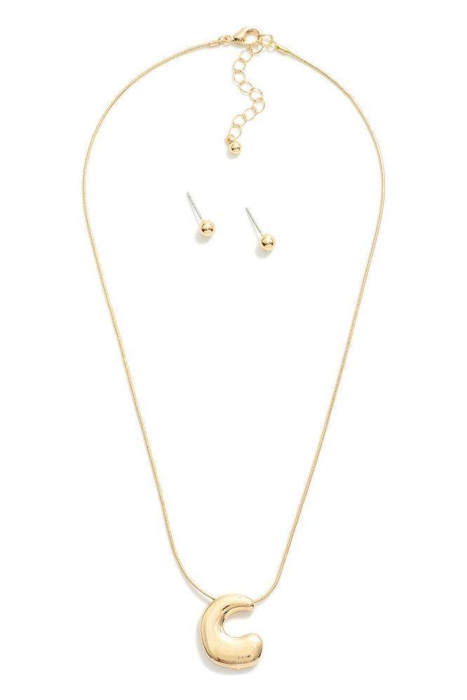 Bubble  Initial Pendant Necklace Set - Vintage Dragonfly Boutique
