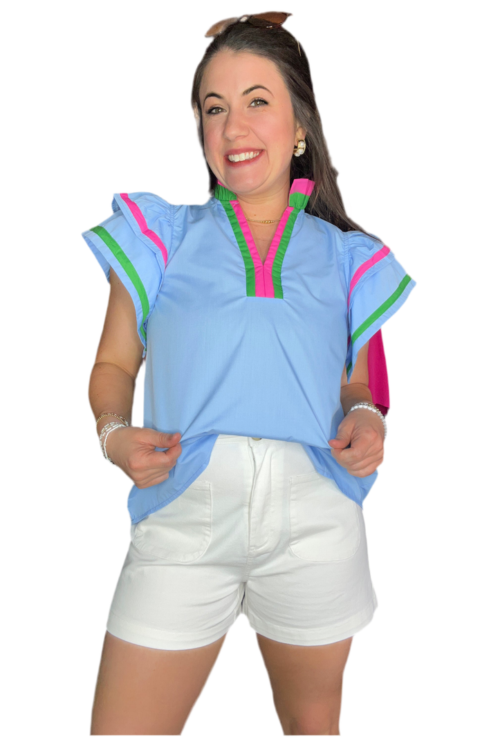 Solid Short Flutter Sleeve Top
