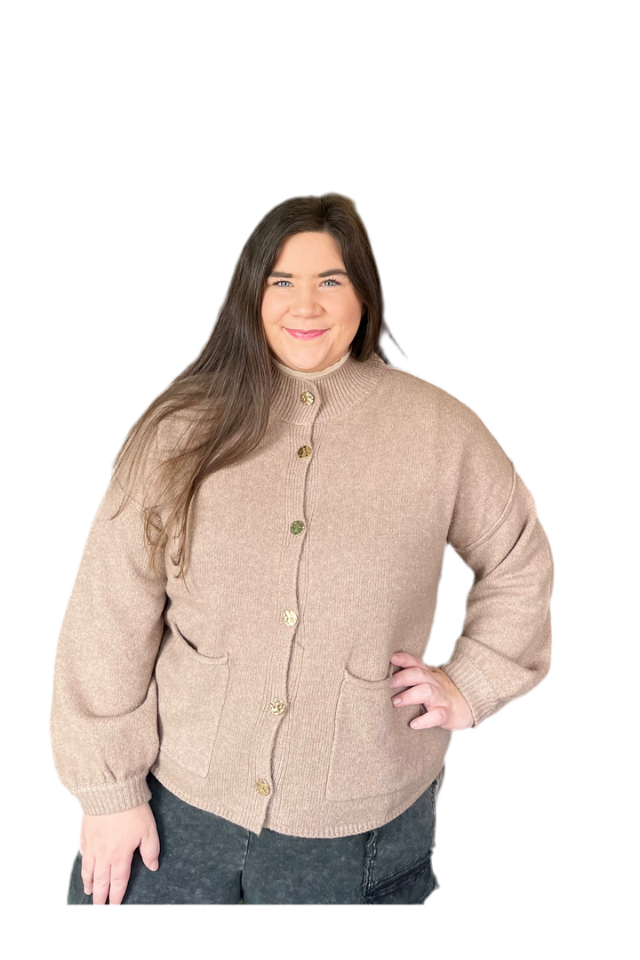 By Entro Knit Cardigan – Hammered Gold Buttons + Front Pockets - Vintage Dragonfly Boutique