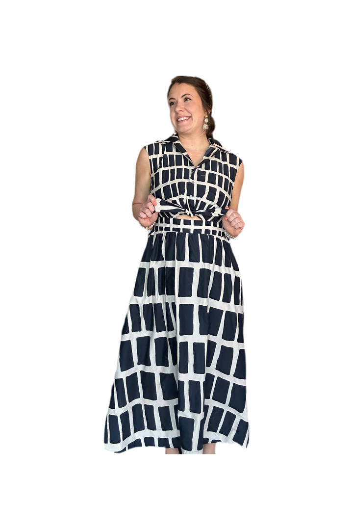 Navy Abstract Print Midi Dress - Vintage Dragonfly Boutique