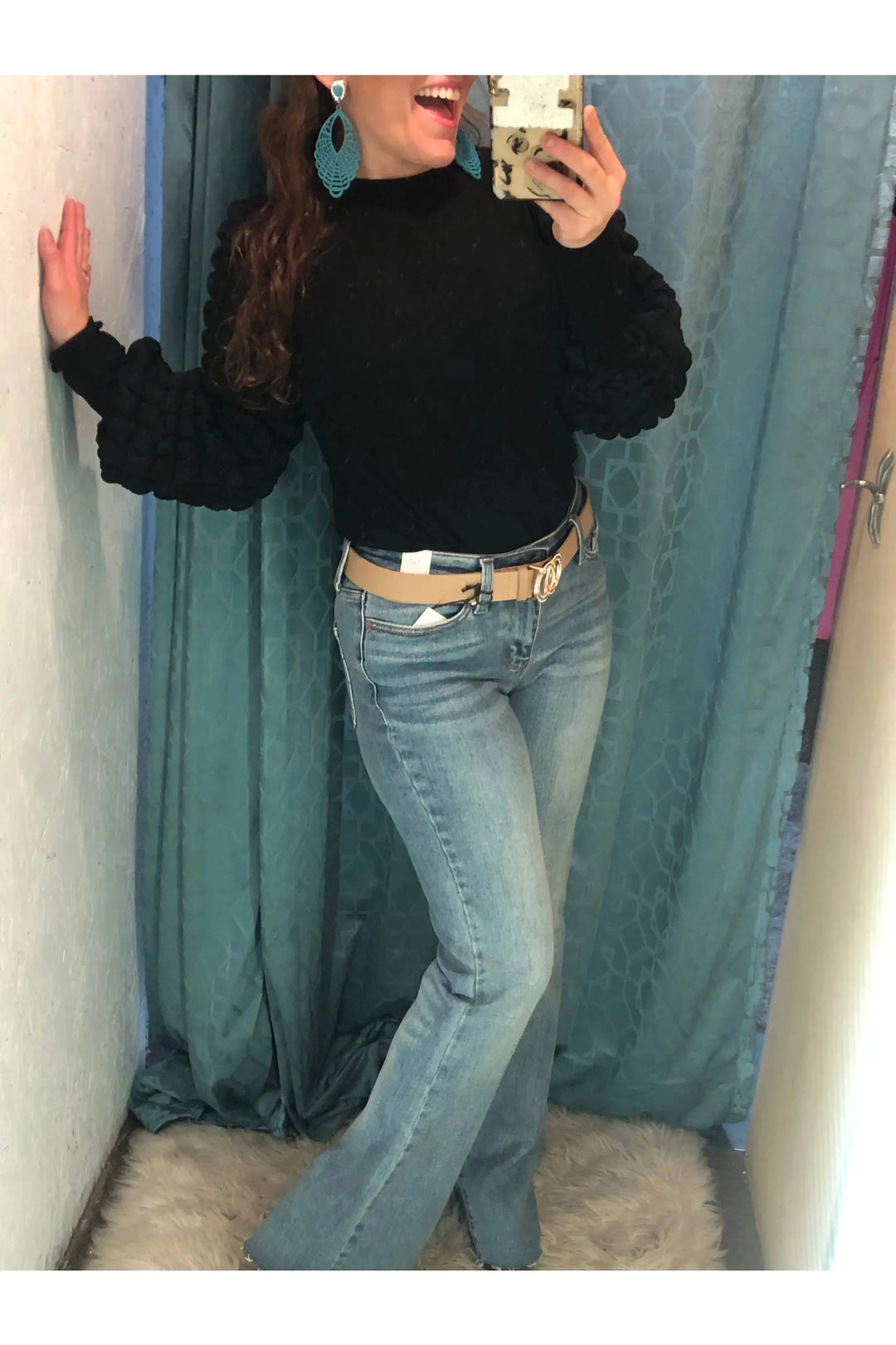 Black Mixed Fabric Top - Vintage Dragonfly Boutique
