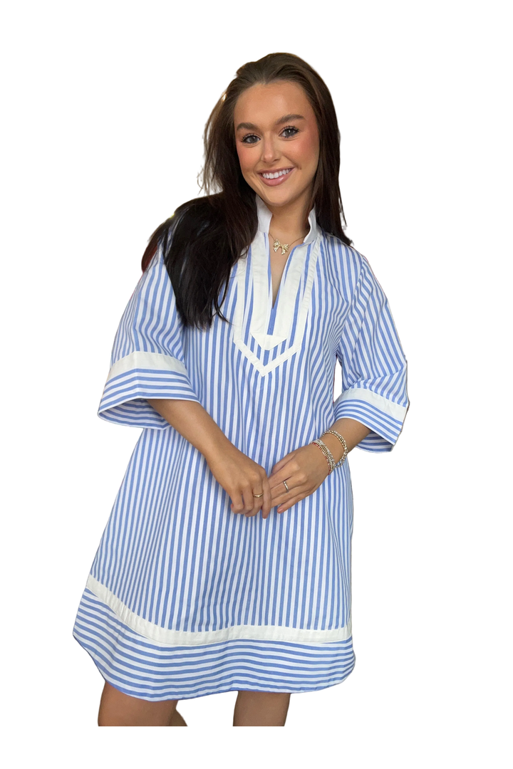 Entro Striped Half Sleeve Mini Dress with Contrast Trim - Vintage Dragonfly Boutique