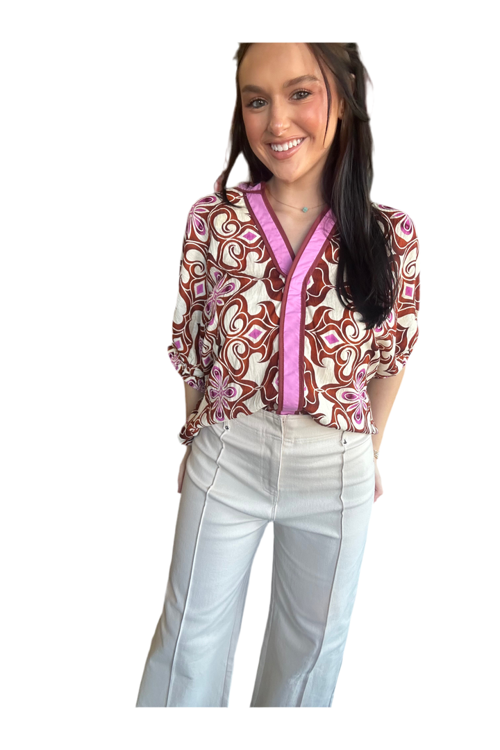 Entro High-Rise Wide-Leg Pants with Front Seam Detail + Stretch