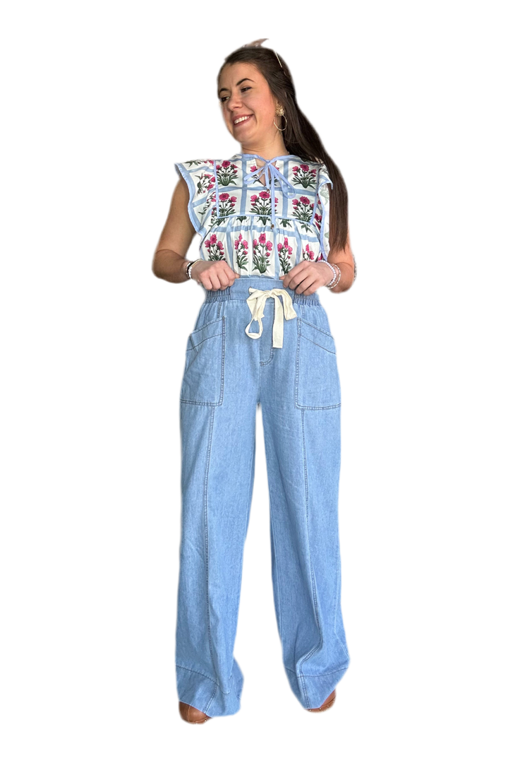 Entro High Rise Elastic Waistband Wide Leg Pants - Vintage Dragonfly Boutique