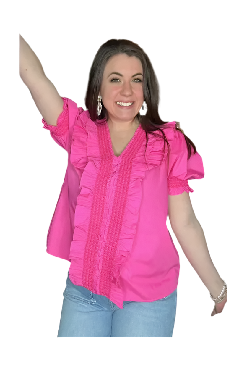 Entro Barbie Pink Ruffle Top - Vintage Dragonfly Boutique
