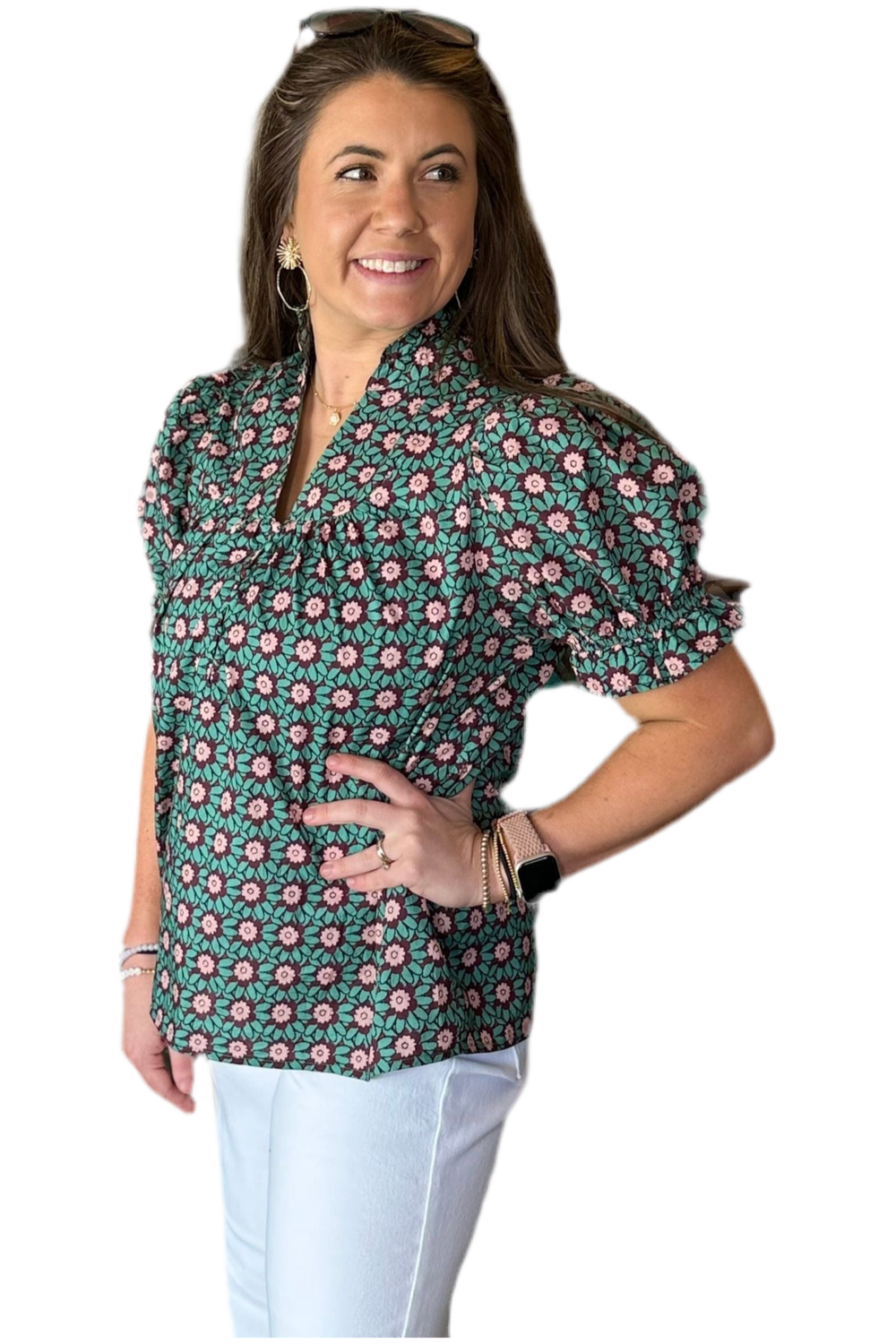 Forest Floral Short Puff Sleeve Top - Vintage Dragonfly Boutique