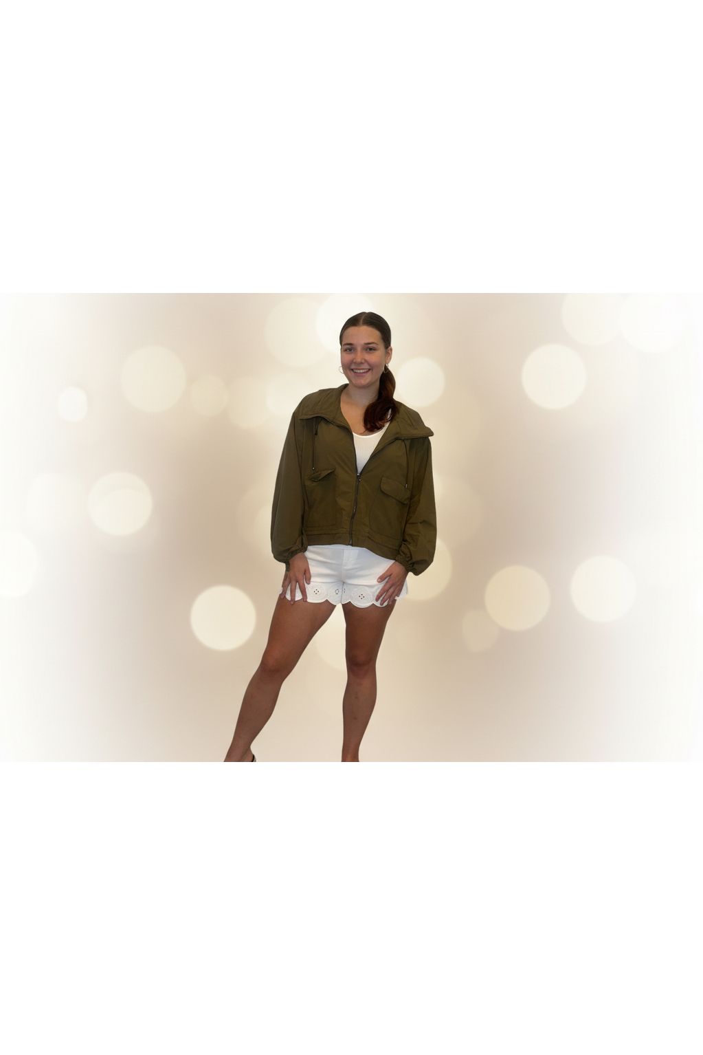 Entro Olive Lightweight Drawstring Windbreaker