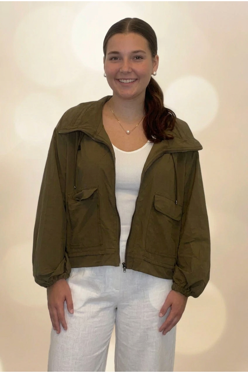 Entro Olive Lightweight Drawstring Windbreaker