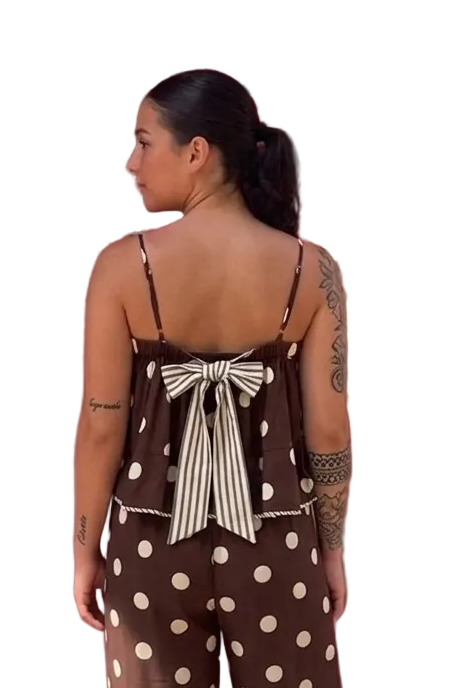 Entro Brown Polka Dot Tie Back Cami Top - Vintage Dragonfly Boutique