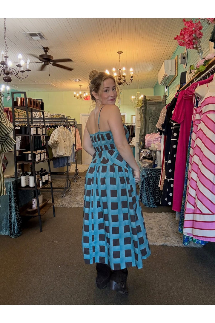 Entro Blue Geometric Midi Dress