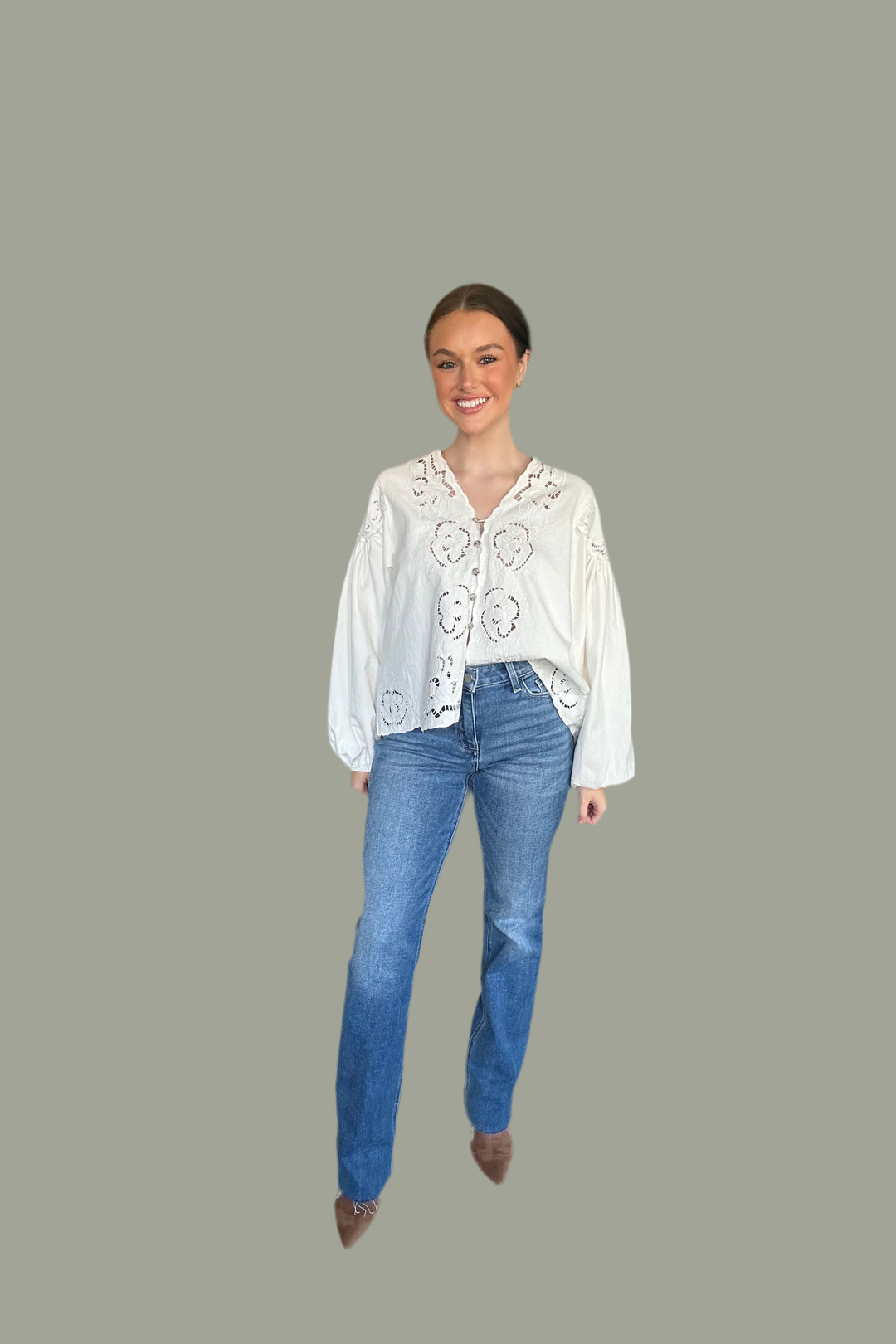 Aaron & Amber Embroidered Denim Jacket – Off-White Boho Style Layering Piece