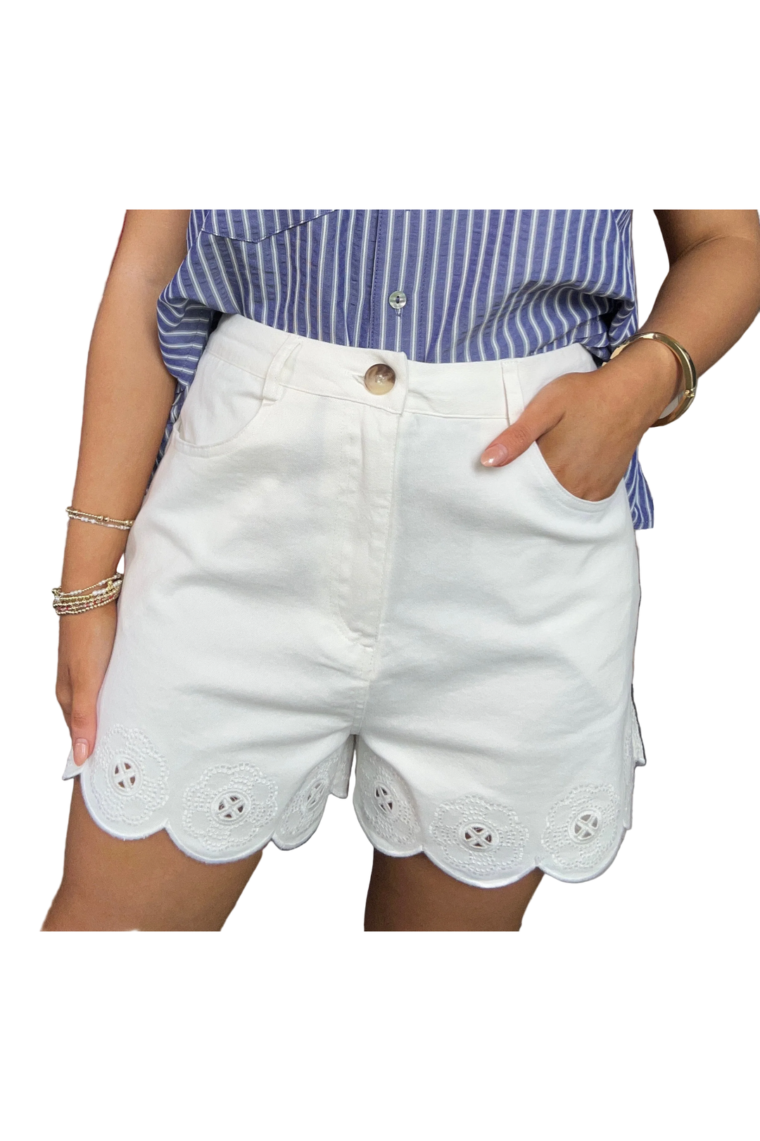 ENTRO Scalloped Trim Shorts with Eyelet Detail  – Red & White - Vintage Dragonfly Boutique