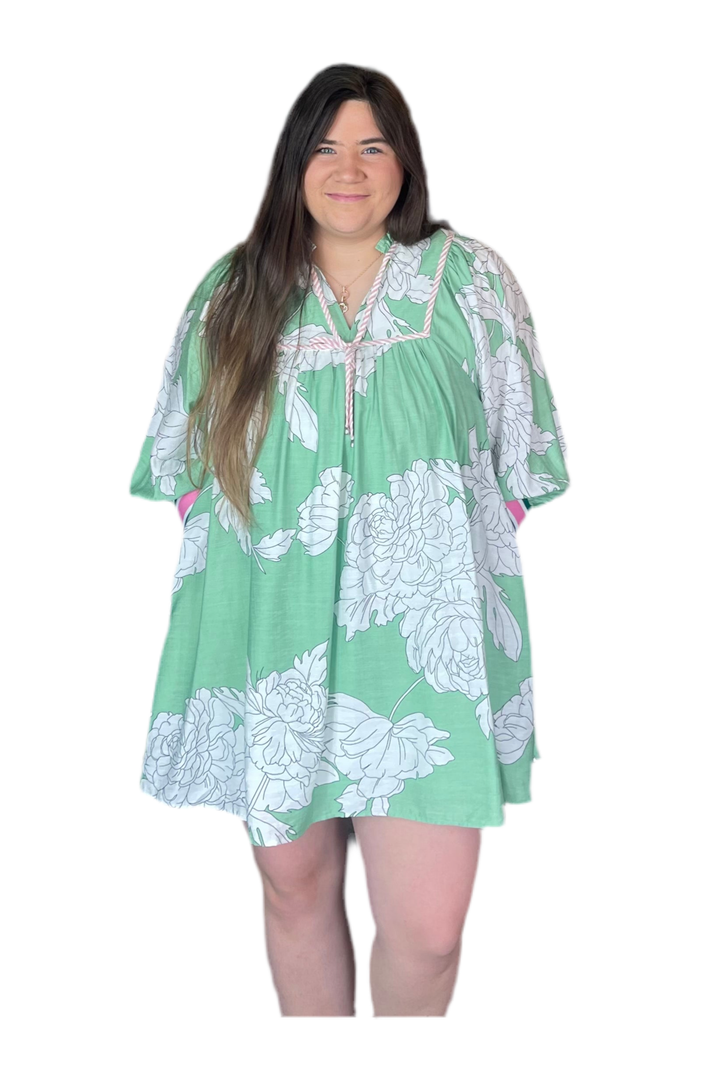 Entro Mint and White  Printed Dress - Vintage Dragonfly Boutique