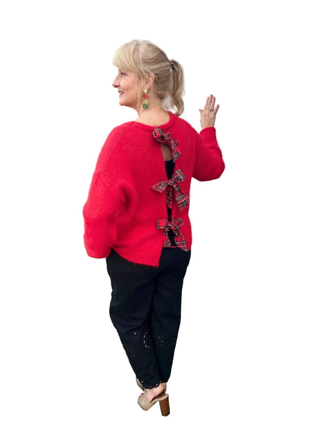 Red Bow Detail Sweater – Soft, Flirty, & Festive by Peach Love