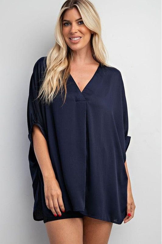 Cassie Collared Neckband Oversized Top - Vintage Dragonfly Boutique